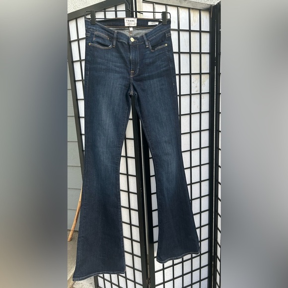 FRAME Denim Dark Blue Flare Jeans Le High Flare Jeans in Sutherland wash sz 27 - Picture 3 of 14